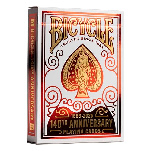 140th Year Anniversary Playing Cards, Red and Gold Foil, Historic 1885 Design, Special Edition, 1 Deck