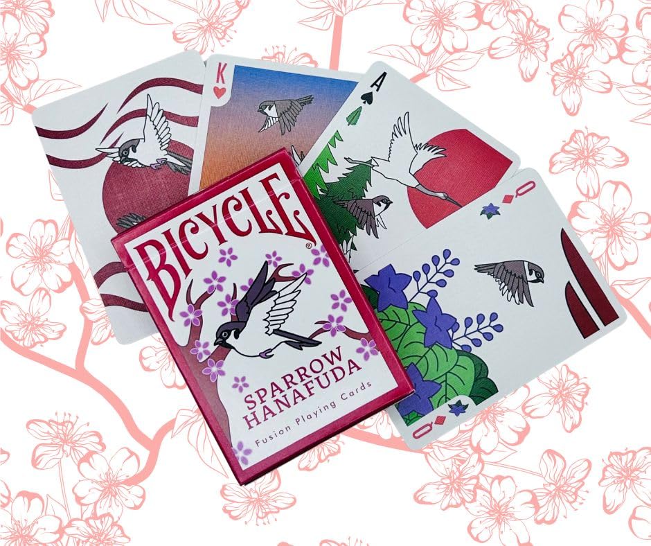 Sparrow Hanafuda Fusion Edition Playing Cards – Japanese-Inspired Poker Deck with Traditional Motifs | Play Poker, Rummy, Hanafuda & More | Artistic 52-Card Deck for Collectors