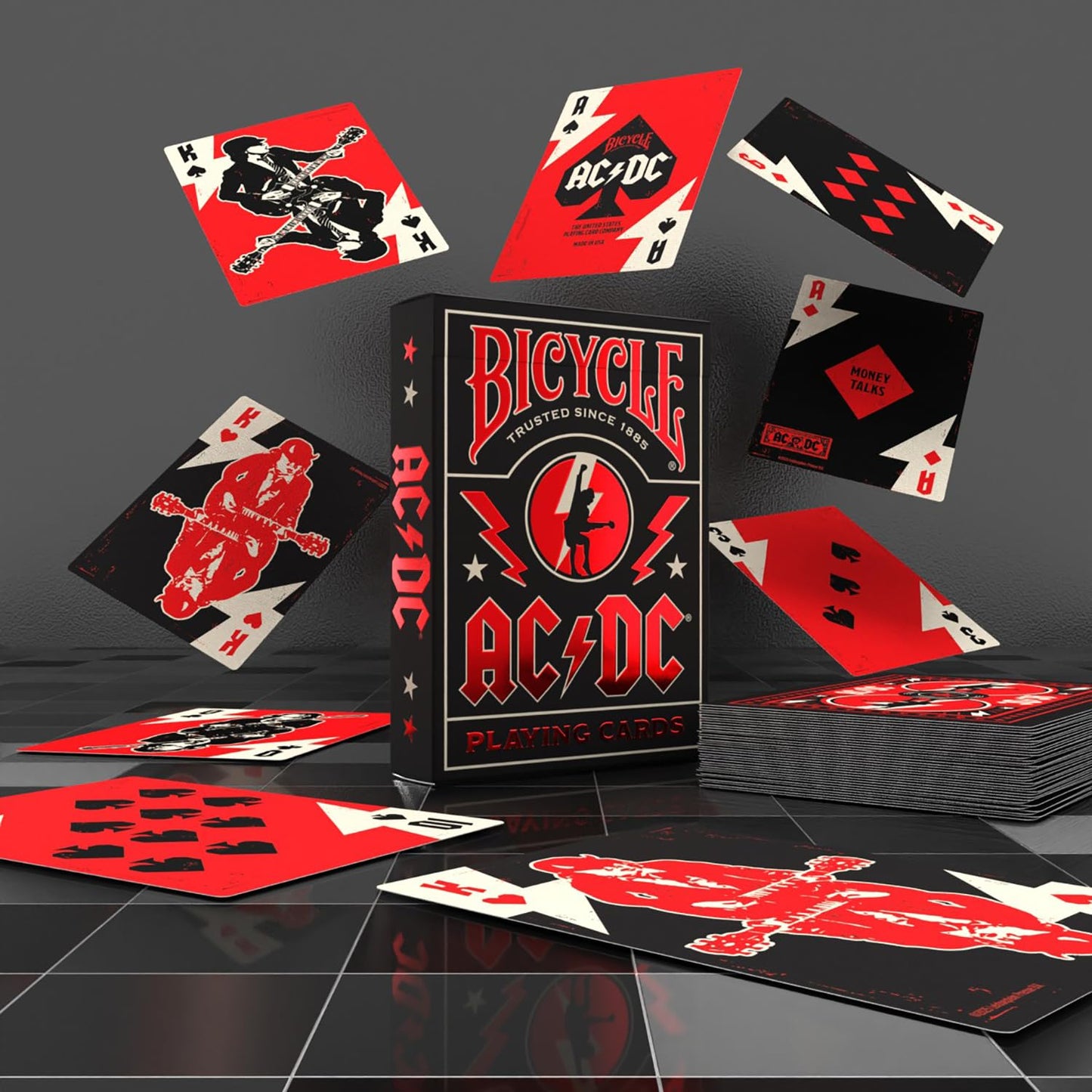 ACDC Playing Cards, Features Iconic ACDC Song Titles and Band Designs, Red and Black, 1 Deck