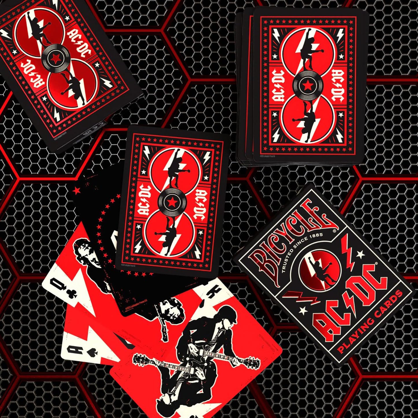 ACDC Playing Cards, Features Iconic ACDC Song Titles and Band Designs, Red and Black, 1 Deck