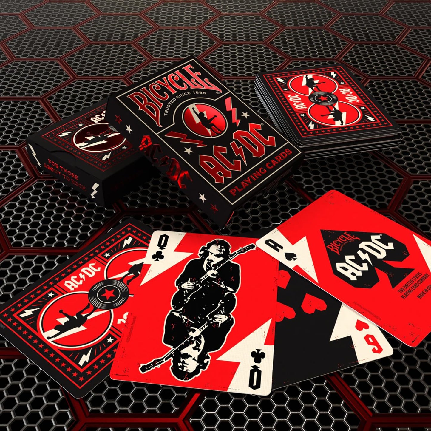 ACDC Playing Cards, Features Iconic ACDC Song Titles and Band Designs, Red and Black, 1 Deck