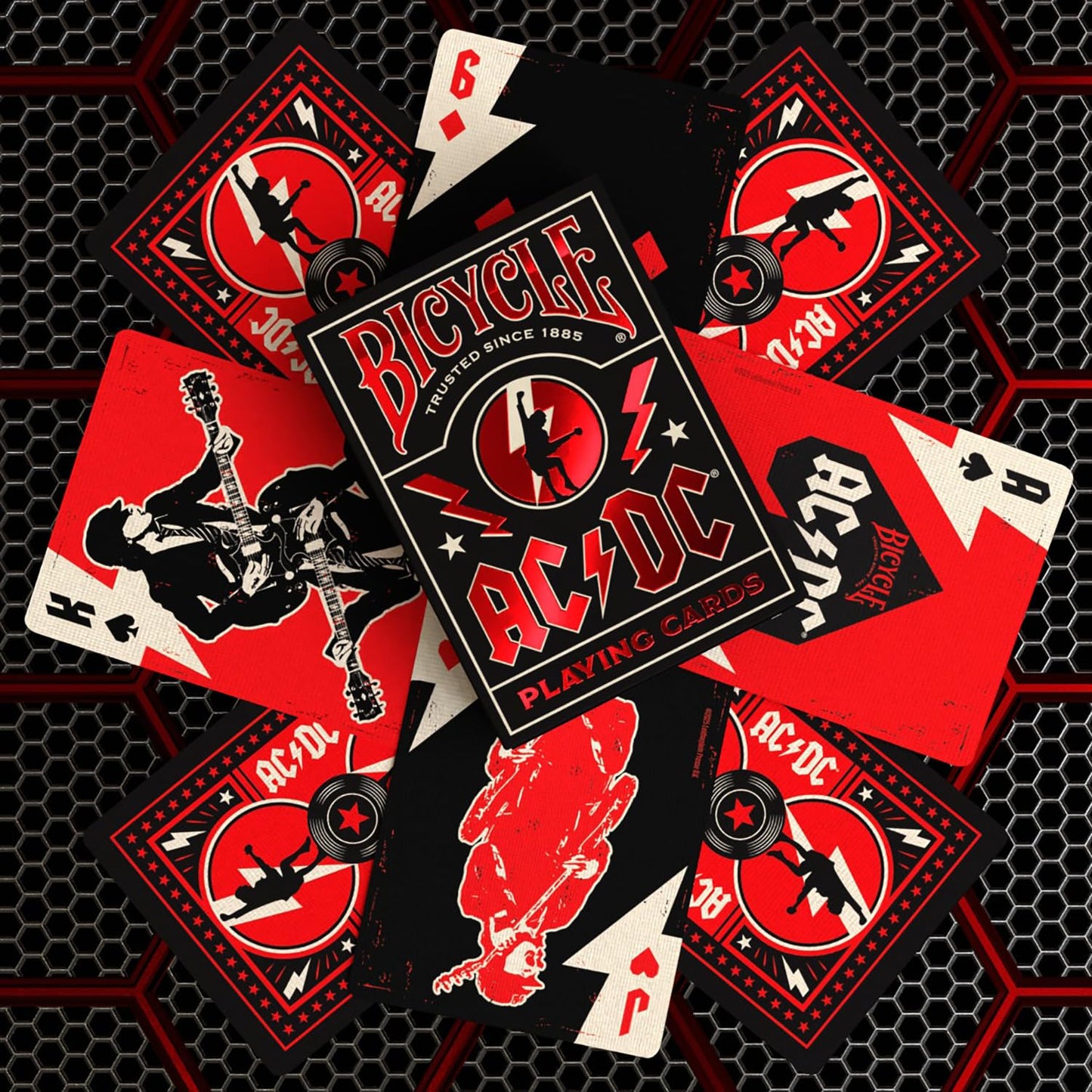 ACDC Playing Cards, Features Iconic ACDC Song Titles and Band Designs, Red and Black, 1 Deck