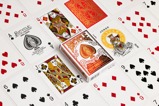 140th Year Anniversary Playing Cards, Red and Gold Foil, Historic 1885 Design, Special Edition, 1 Deck