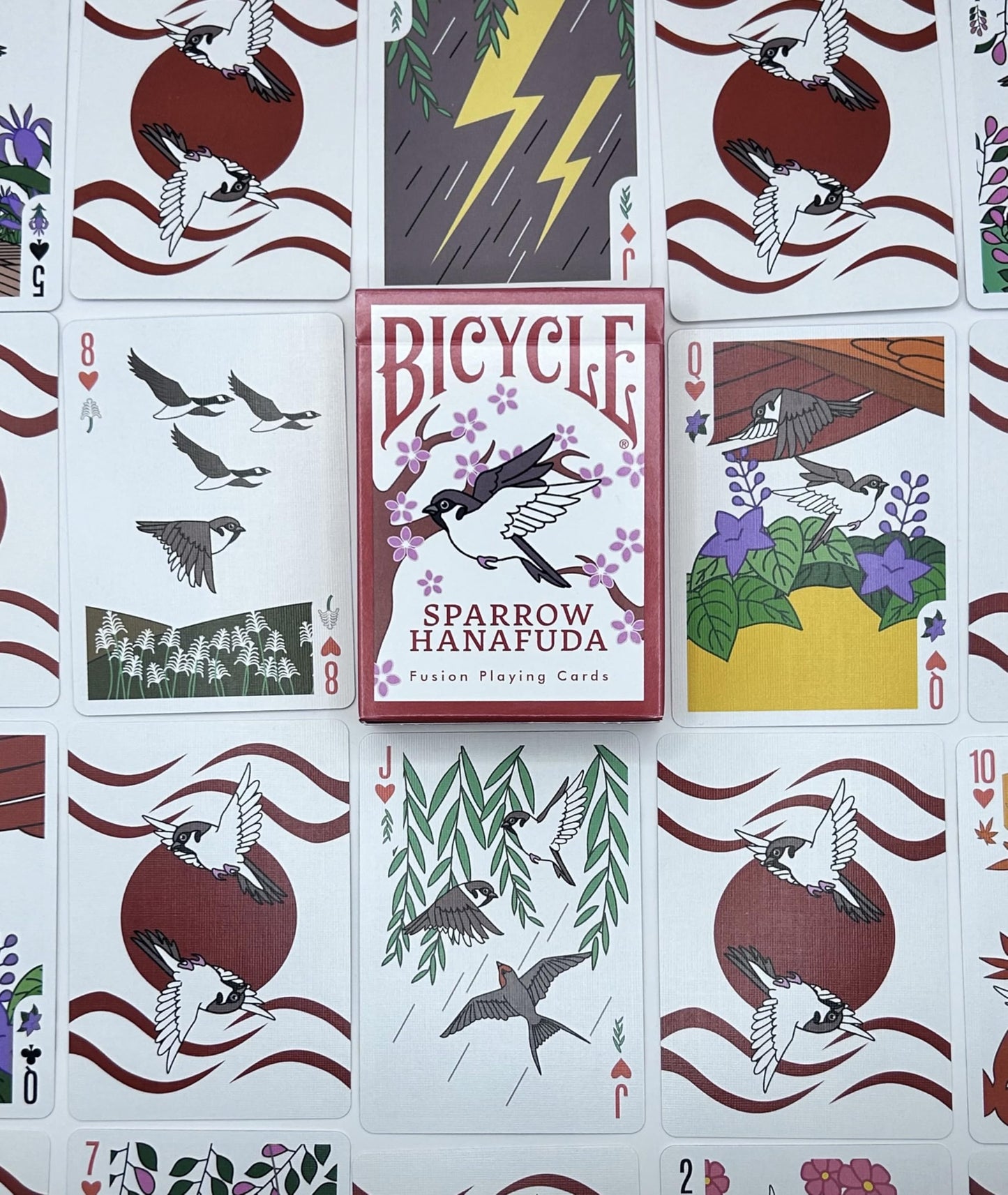 Sparrow Hanafuda Fusion Edition Playing Cards – Japanese-Inspired Poker Deck with Traditional Motifs | Play Poker, Rummy, Hanafuda & More | Artistic 52-Card Deck for Collectors